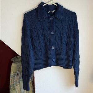 Divided Dark Blue Cotton‎ Cable Knit Cardigan M Good Used Condition